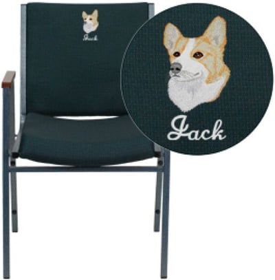 Embroidered HERCULES Series Heavy Duty Green Patterned Fabric Stack Chair with Arms