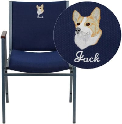 Embroidered HERCULES Series Heavy Duty Navy Blue Dot Fabric Stack Chair with Arms
