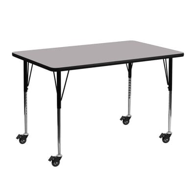 Mobile 24''W x 48''L Rectangular Grey Thermal Laminate Activity Table - Standard Height Adjustable Legs