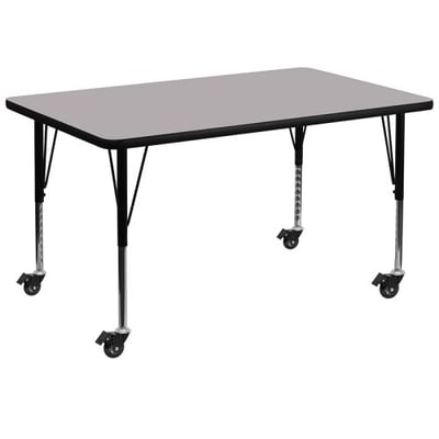 Mobile 24''W x 48''L Rectangular Grey Thermal Laminate Activity Table - Height Adjustable Short Legs