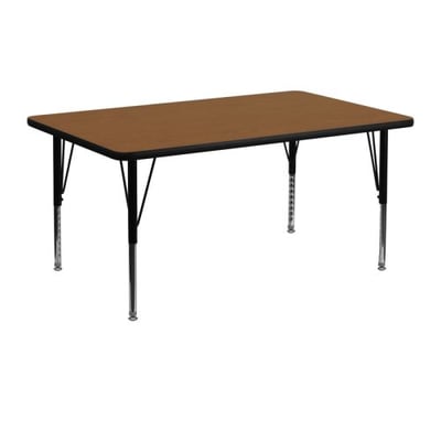 24''W x 48''L Rectangular Oak HP Laminate Activity Table - Height Adjustable Short Legs