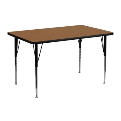 24''W x 48''L Rectangular Oak Thermal Laminate Activity Table - Standard Height Adjustable Legs