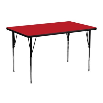 24''W x 48''L Rectangular Red HP Laminate Activity Table - Standard Height Adjustable Legs