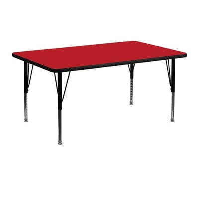24''W x 48''L Rectangular Red HP Laminate Activity Table - Height Adjustable Short Legs