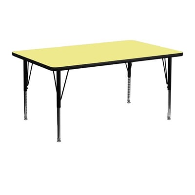 24''W x 48''L Rectangular Yellow Thermal Laminate Activity Table - Height Adjustable Short Legs