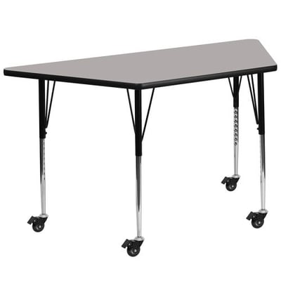 Mobile 25''W x 45''L Trapezoid Grey HP Laminate Activity Table - Standard Height Adjustable Legs