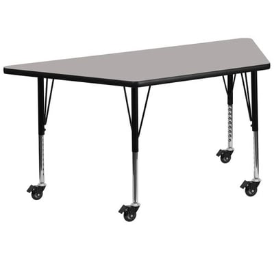 Mobile 25''W x 45''L Trapezoid Grey HP Laminate Activity Table - Height Adjustable Short Legs