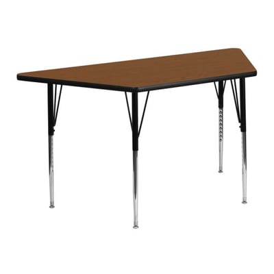25''W x 45''L Trapezoid Oak HP Laminate Activity Table - Standard Height Adjustable Legs