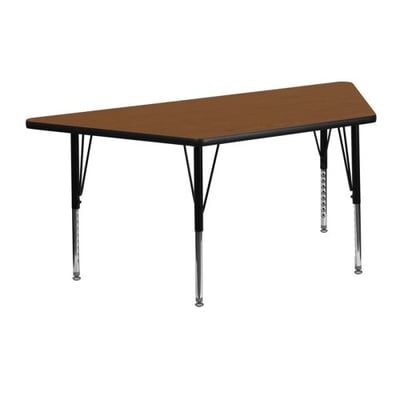 25''W x 45''L Trapezoid Oak HP Laminate Activity Table - Height Adjustable Short Legs