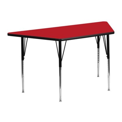 25''W x 45''L Trapezoid Red HP Laminate Activity Table - Standard Height Adjustable Legs