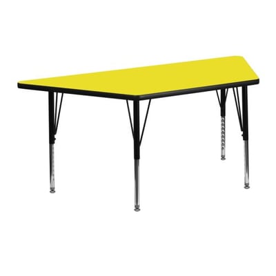 25''W x 45''L Trapezoid Yellow HP Laminate Activity Table - Height Adjustable Short Legs