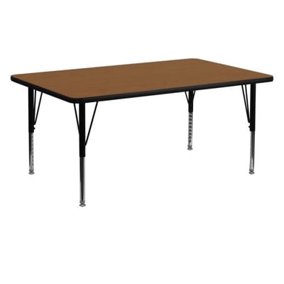 24''W x 60''L Rectangular Oak HP Laminate Activity Table - Height Adjustable Short Legs
