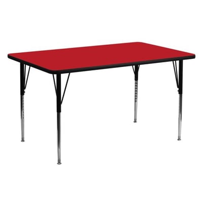 24''W x 60''L Rectangular Red HP Laminate Activity Table - Standard Height Adjustable Legs