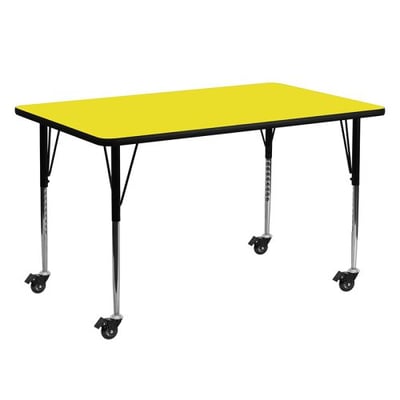 Mobile 24''W x 60''L Rectangular Yellow HP Laminate Activity Table - Standard Height Adjustable Legs