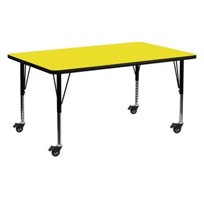 Mobile 24''W x 60''L Rectangular Yellow HP Laminate Activity Table - Height Adjustable Short Legs