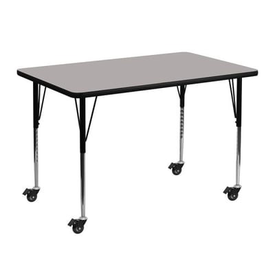 Mobile 30''W x 48''L Rectangular Grey HP Laminate Activity Table - Standard Height Adjustable Legs