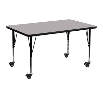 Mobile 30''W x 48''L Rectangular Grey Thermal Laminate Activity Table - Height Adjustable Short Legs