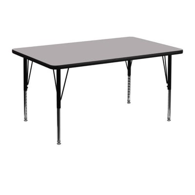 30''W x 48''L Rectangular Grey Thermal Laminate Activity Table - Height Adjustable Short Legs