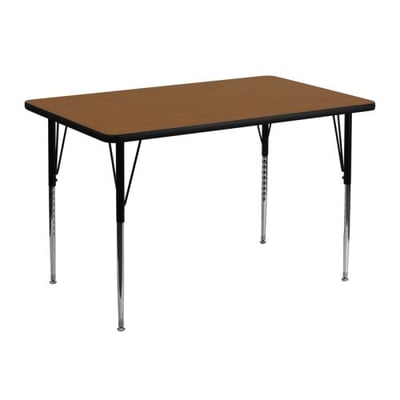 30''W x 48''L Rectangular Oak HP Laminate Activity Table - Standard Height Adjustable Legs