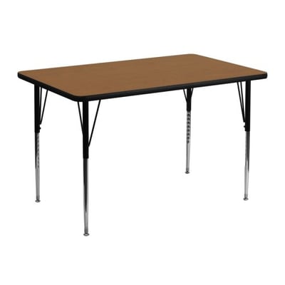 30''W x 48''L Rectangular Oak Thermal Laminate Activity Table - Standard Height Adjustable Legs