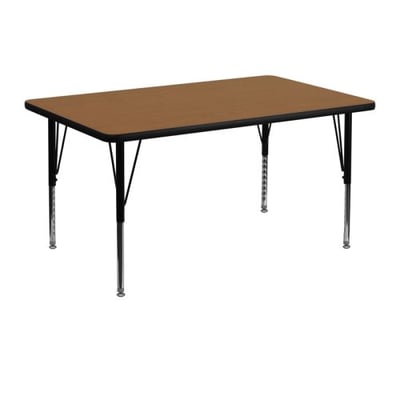 30''W x 48''L Rectangular Oak Thermal Laminate Activity Table - Height Adjustable Short Legs