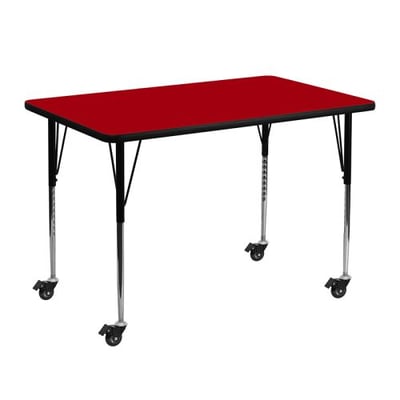 Mobile 30''W x 48''L Rectangular Red Thermal Laminate Activity Table - Standard Height Adjustable Legs