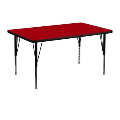 30''W x 48''L Rectangular Red Thermal Laminate Activity Table - Height Adjustable Short Legs