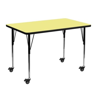 Mobile 30''W x 48''L Rectangular Yellow Thermal Laminate Activity Table - Standard Height Adjustable Legs