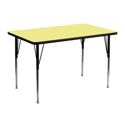 30''W x 48''L Rectangular Yellow Thermal Laminate Activity Table - Standard Height Adjustable Legs
