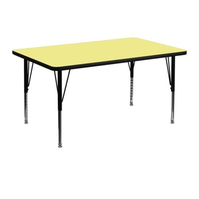 30''W x 48''L Rectangular Yellow Thermal Laminate Activity Table - Height Adjustable Short Legs
