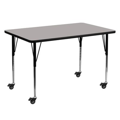 Mobile 30''W x 60''L Rectangular Grey HP Laminate Activity Table - Standard Height Adjustable Legs
