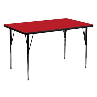 30''W x 60''L Rectangular Red HP Laminate Activity Table - Standard Height Adjustable Legs