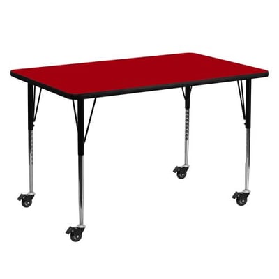 Mobile 30''W x 60''L Rectangular Red Thermal Laminate Activity Table - Standard Height Adjustable Legs