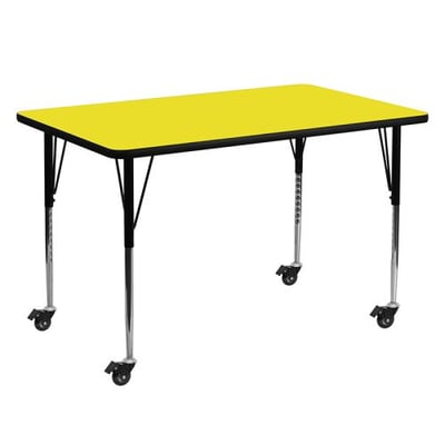 Mobile 30''W x 60''L Rectangular Yellow HP Laminate Activity Table - Standard Height Adjustable Legs