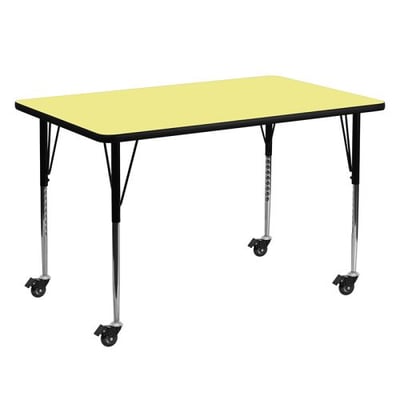 Mobile 30''W x 60''L Rectangular Yellow Thermal Laminate Activity Table - Standard Height Adjustable Legs