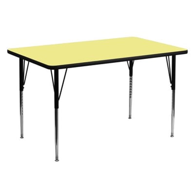30''W x 60''L Rectangular Yellow Thermal Laminate Activity Table - Standard Height Adjustable Legs
