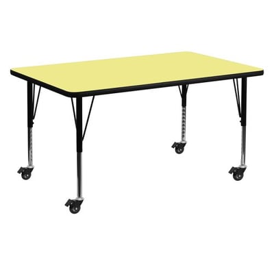Mobile 30''W x 60''L Rectangular Yellow Thermal Laminate Activity Table - Height Adjustable Short Legs