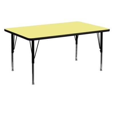 30''W x 60''L Rectangular Yellow Thermal Laminate Activity Table - Height Adjustable Short Legs