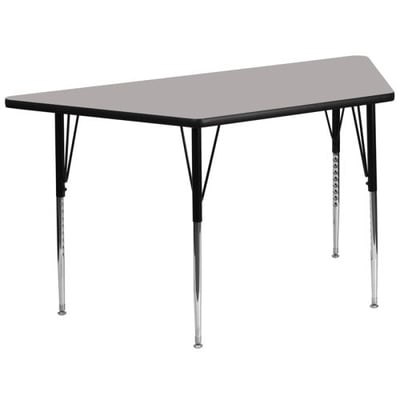 29.5''W x 57.25''L Trapezoid Grey HP Laminate Activity Table - Standard Height Adjustable Legs