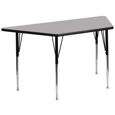 29.5''W x 57.25''L Trapezoid Grey Thermal Laminate Activity Table - Standard Height Adjustable Legs