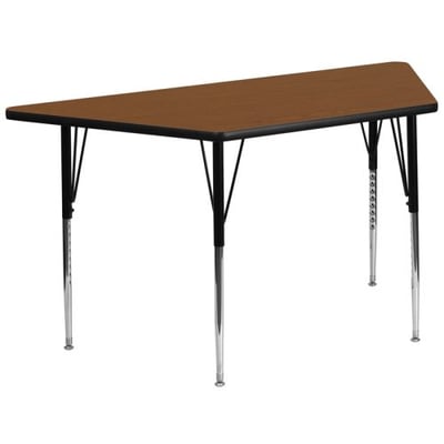 29.5''W x 57.25''L Trapezoid Oak HP Laminate Activity Table - Standard Height Adjustable Legs