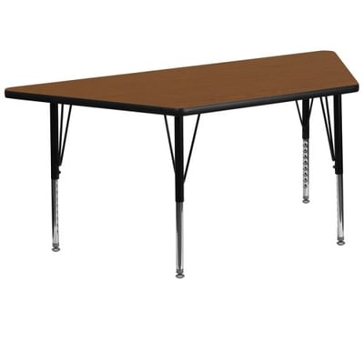 29.5''W x 57.25''L Trapezoid Oak HP Laminate Activity Table - Height Adjustable Short Legs