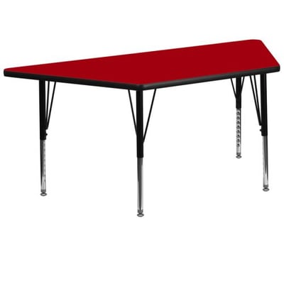 29.5''W x 57.25''L Trapezoid Red Thermal Laminate Activity Table - Height Adjustable Short Legs