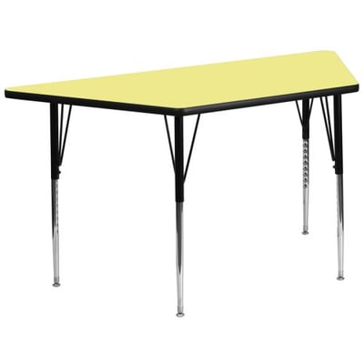 29.5''W x 57.25''L Trapezoid Yellow Thermal Laminate Activity Table - Standard Height Adjustable Legs