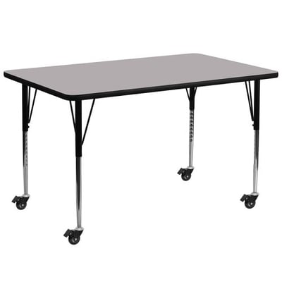 Mobile 30''W x 72''L Rectangular Grey Thermal Laminate Activity Table - Standard Height Adjustable Legs
