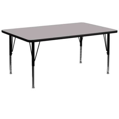 30''W x 72''L Rectangular Grey Thermal Laminate Activity Table - Height Adjustable Short Legs