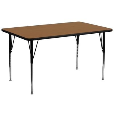 30''W x 72''L Rectangular Oak Thermal Laminate Activity Table - Standard Height Adjustable Legs
