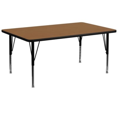 30''W x 72''L Rectangular Oak Thermal Laminate Activity Table - Height Adjustable Short Legs