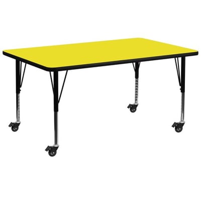Mobile 30''W x 72''L Rectangular Yellow HP Laminate Activity Table - Height Adjustable Short Legs