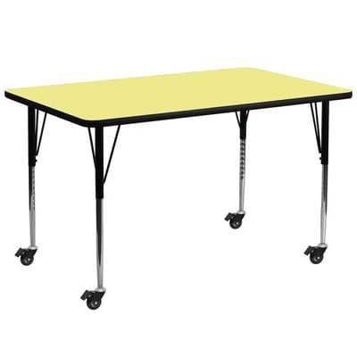 Mobile 30''W x 72''L Rectangular Yellow Thermal Laminate Activity Table - Standard Height Adjustable Legs